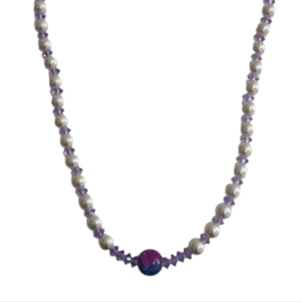 Purple White Faux Pearl Necklace Accent Bead